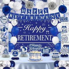 Retirement Party Decorations for Men Women Blue Silver Happy