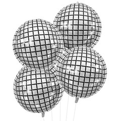 Disco Balloons 4PC,Foil Disco Balloons 22 Inch 4D Round Metallic Silver Ballo…
