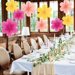 Flower Party Decorations Pink Yellow Hanging Paper Fans Wall Floral Backdrop