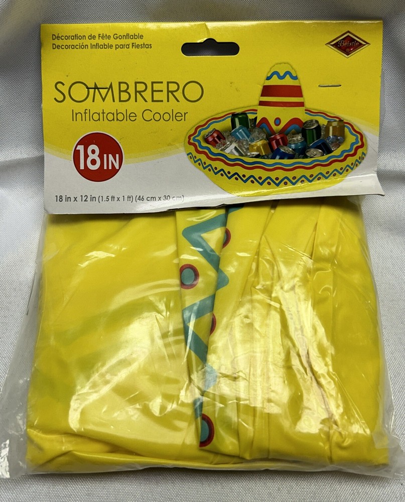 Fiesta Inflatable Sombrero Cooler Holds Apprx 10 12-oz Cans Party Luau All Ages!