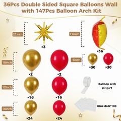 36 Globos Cuadrado Aluminio Decoracion De Cumpleaños Para Mujer Rojos y Dorados