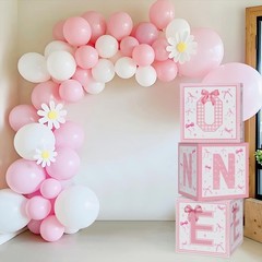 Pink Bow First Birthday Decorations,3Pcs Conqette One Balloon Boxes for Girl …