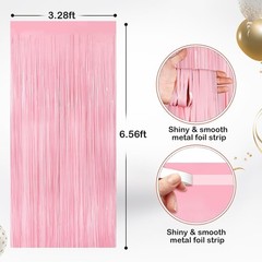 2 Pack Pastel Pink Metallic Tinsel Foil Fringe Curtains, Door Streamers Photo…