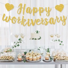 Gold Glitter Happy Workiversary Banner Pre-Strung Office Party Decoration