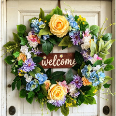 60cm Rustic Floral Wreath with Peony Rose Hydrangea for Front Door Decoration