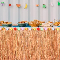 Fovths 8 Pack Luau Grass Table Skirt Natural 9 Feet x 29.5 Inch Hawaiian Tabl…
