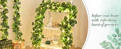 2Pcs Eucalyptus Garland with Lights, Greenery Garland, Green Garland with