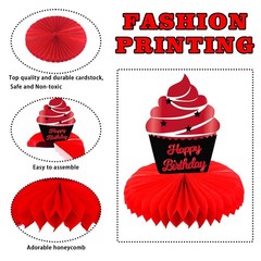 Happy 60th Birthday Red and Black Table Honeycomb Centerpieces Balloons Theme…