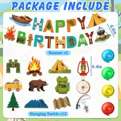 25Pcs Camping Birthday Party Decorations, Camping Party Decorations with Camp…