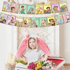 Racenaf Vintage Easter Banner – 17pcs Pennant Decorations, Pastel, Multicolor