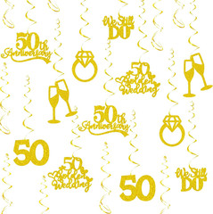 50Th Anniversary Decorations, Gold Glitter Happy 50Th Anniversary Hanging Swirls