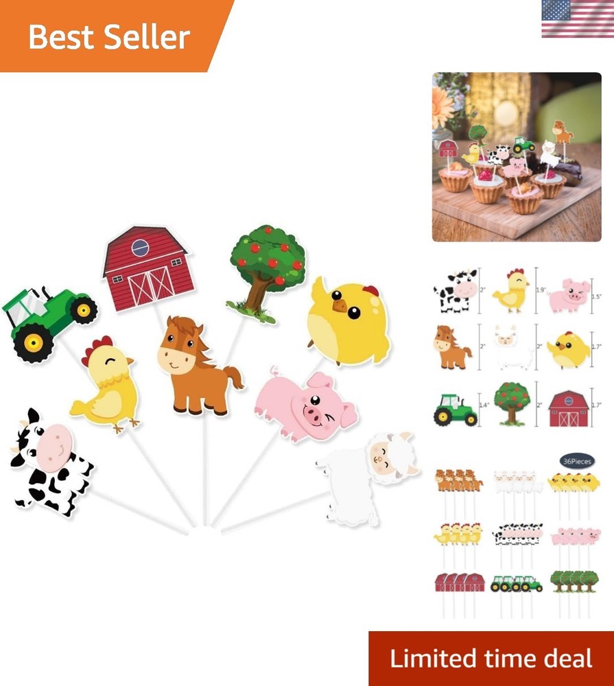 36 PCS Farm Cupcake Toppers – Farm Animal Birthday Decorations Animal Cake To…