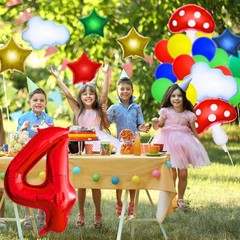 26Pcs Cloud Mushroom Star Number Balloons Kit White Red Yellow Blue Foil Ball…