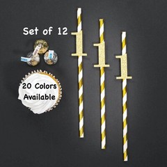 1st Birthday Straws (SET OF 12) Glitter Birthday Decorations Favors (Any Age)