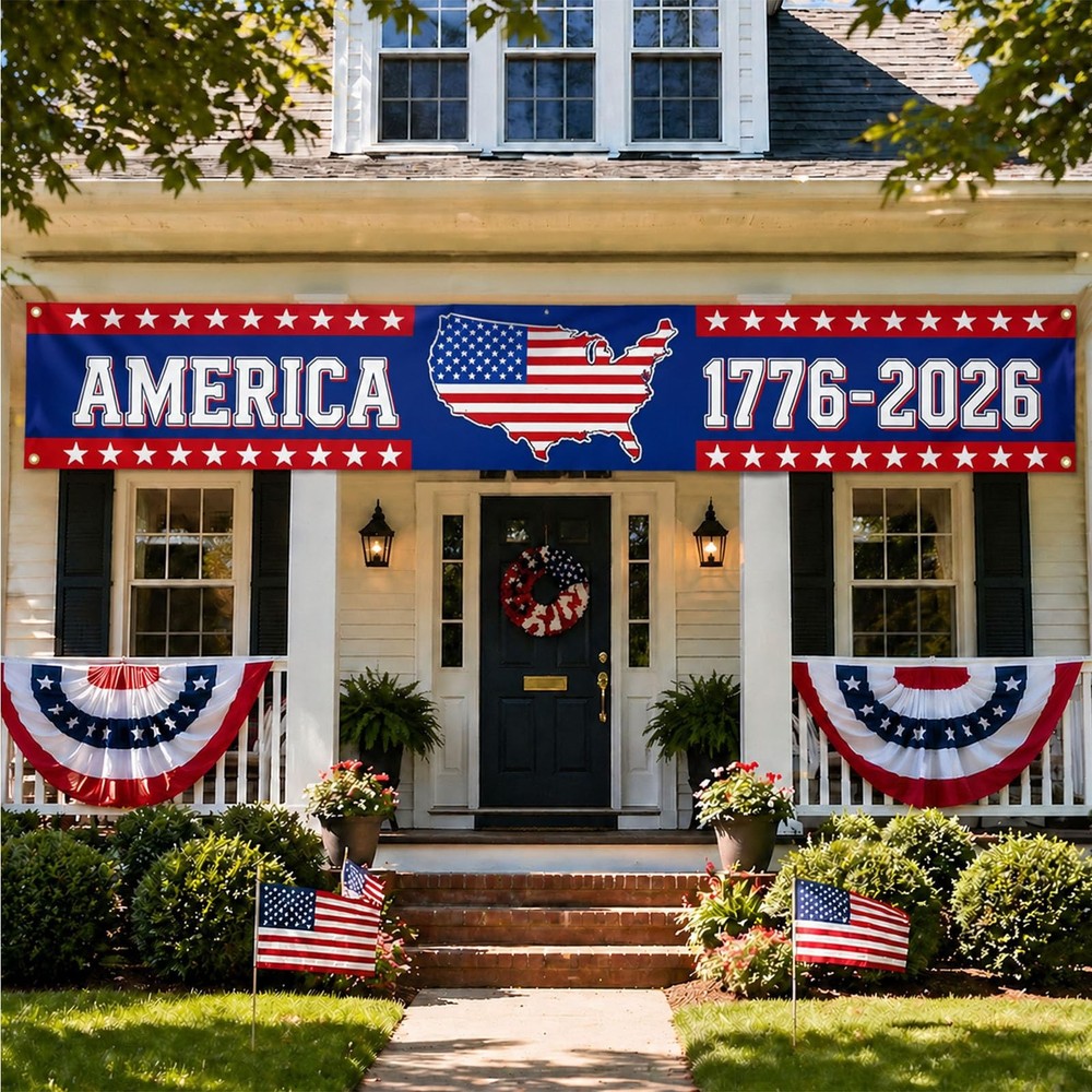 250th Anniversary Banner American 1776-2026 With Hanging Ribbon 120″ x 20″ US…