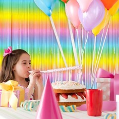 3 Pack Backdrop Pastel Rainbow Foil Fringe Backdrop Curtains Dance Party Deco…