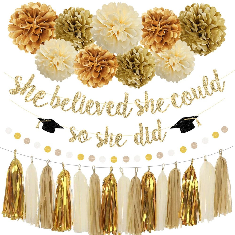 Graduation Party Decorations, Gold Glitter She Believed She Could So She Did….