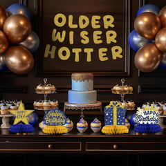 Blue and Gold Birthday Decorations – 12Pcs Honeycomb Table Centerpieces, Elegant