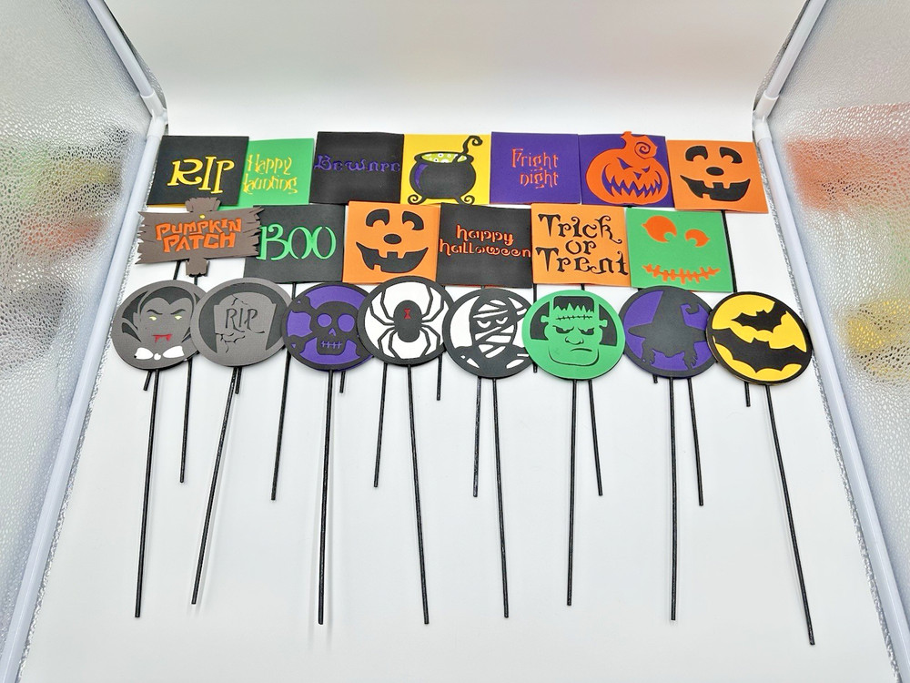 Halloween Party Decor Paper Cut Out Picks Bat Witch Skull Pumpkin – Set Of 21