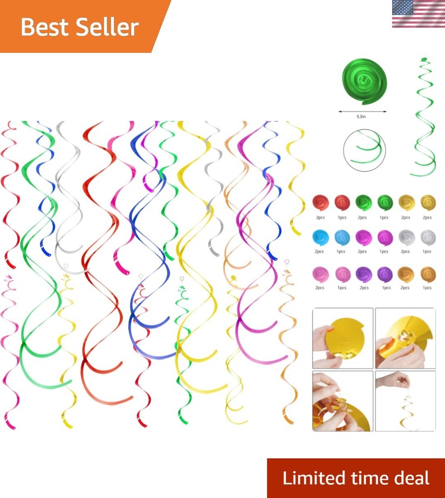 Colorful Ceiling Swirl Foil Decorations Hanging Plastic Streamer Themed Swirl…