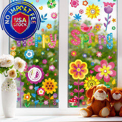JOICEE 8 Sheets Spring Flowers Window Clings, Happy Flower Bird Yellow