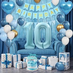 10th Birthday Decorations Balloons with Happy Birthday Banner Fringe Curtain