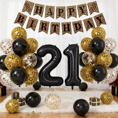 21st Cheetah Decorations,Black Gold Leopard Balloons Set with Happy Banner Nu…