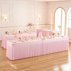 Suppromo 8ft Pink Spandex Table Cloths for Rectangle Tables Wrinkle Free Pink Re