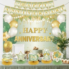 First Wedding Anniversary Decorations, Sage Green Happy Anniversary Banner An…
