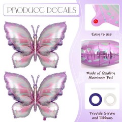 6 Pcs Butterfly Balloons, Butterfly Foil Mylar Balloon, Giant Colorful Butter…