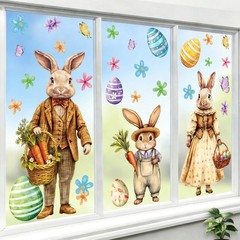 Extra Large Bunny Rabbit Easter Window Clings Retro Floral Bunny Flower Egg D