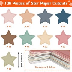 108 Pcs Star Cutouts Paper Boho Classroom Decor Bulletin Board Stars Assorted…