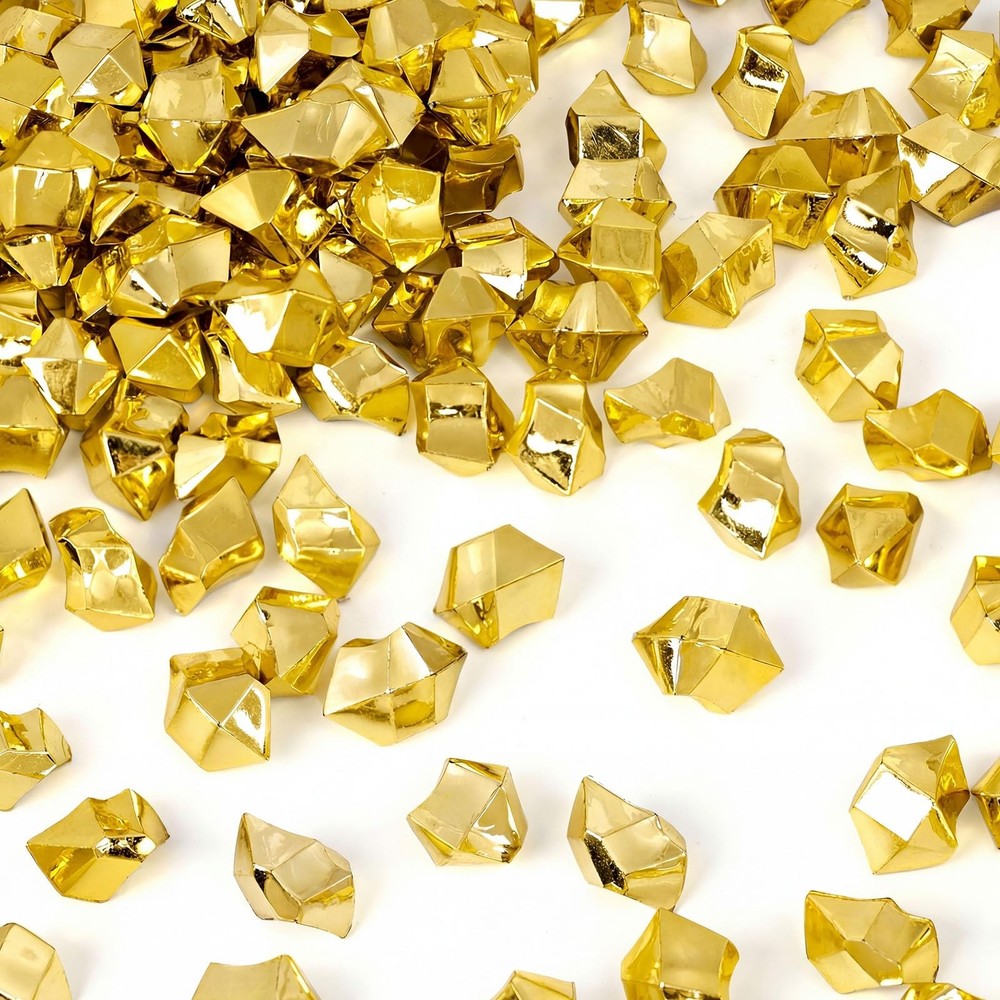 DomeStar 150PCS Gold Acrylic Ice Rocks – Faux Gems Nuggets Vase Fillers Pot o…
