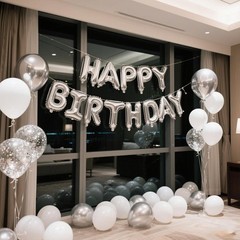 Silver Happy Birthday Balloon Banner Set -16 Inch Foil Letters Balloons, Reus…