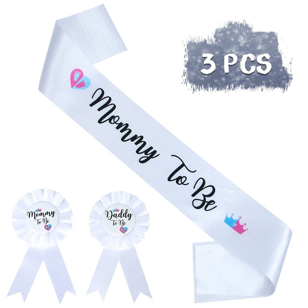 HAPPYLAND Gender Reveal Decorations Sash and Tinplate Badge Mommy to Be and…