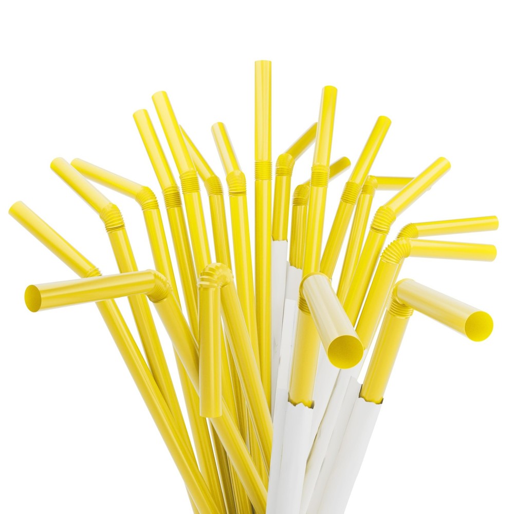 Paper Wrapped Plastic Flexible Drinking Straws – 7.75″ x 0.23″ (250, Yellow)