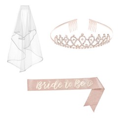 3 Pack BRIDE to be Veil On Comb Tiara & Sash & Shoulder BACHELORETTE Party Deco