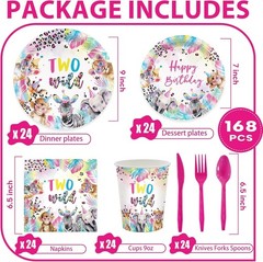Wildlife 2nd Multicolor Birthday Disposable Tableware (Plates, Napkins, Forks)