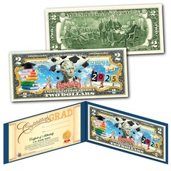 HAPPY GRADUATION Class of 2025 Official $2 US Bill w/ Diploma Style Certificate