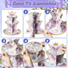 Purple Butterfly Cupcake Stand Decoration – 3-Tier Butterfly Floral Crown Cupcak