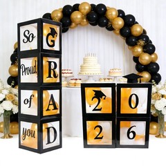 Graduation Decorations 2026 Set of 4 Boxes with 11 inches, Black, Gold, White