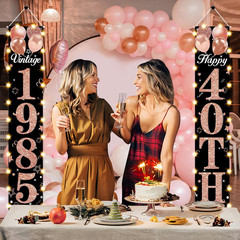 40th Birthday Lighted Banner – Rose Gold & Black Vintage Party Decor 1985