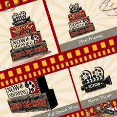4 Pcs Movie Night Table Decor Christmas Tiered Tray Decorations Set Movie Sta…