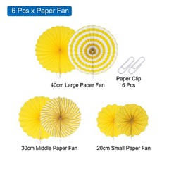 6pcs Hanging Paper Fans Set Paper Decorations for Party Birthday Yellow