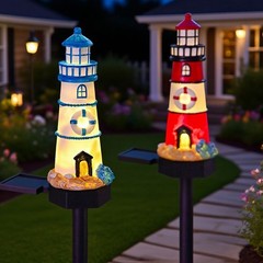 Resin Solar Lighthouse Light LED Waterproof for Outdoor Garden Decoration