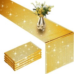 4 Packs Glitter Disco Party Table Runner 12 x 108 Inches Mirror Silver Foil
