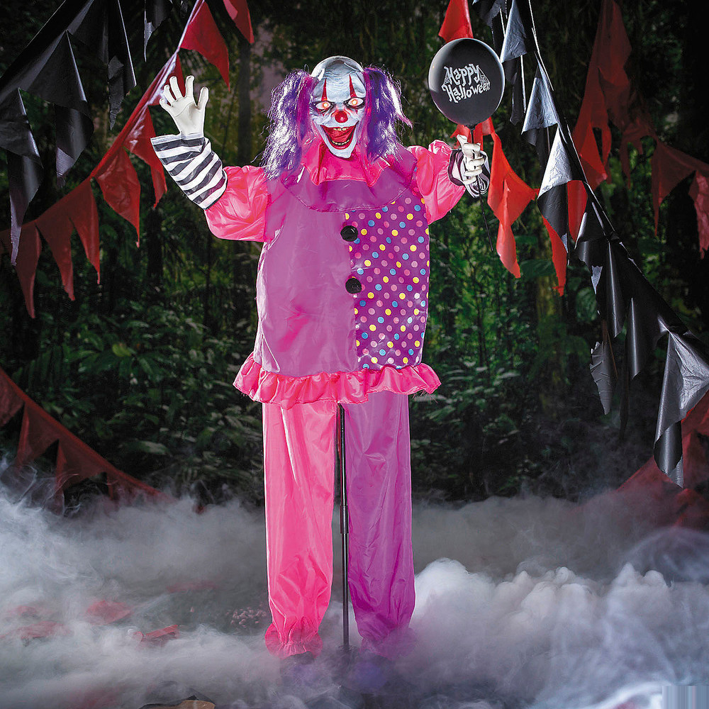5 Ft. 8″ Animated Standing Clown with Black Balloon Halloween Decoration – ATC