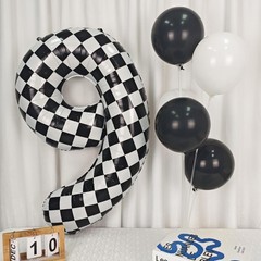 40 Inch Checkered Number 9 Balloon Black and White Checkered Large Foil Numbe…