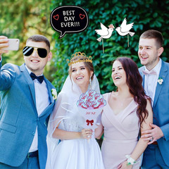 52PCS Wedding Photo Booth Props with Stick Bridal Shower Photo Booth Props Funny
