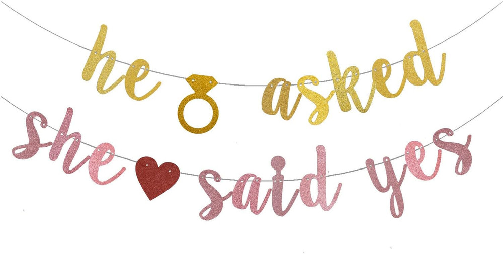 He Asked She Said Yes Banner, Gold Bride to Be Decorations,Gold Glitter Bunting